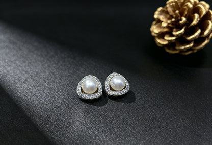 Tria white pearl geometric halo stud earrings product view