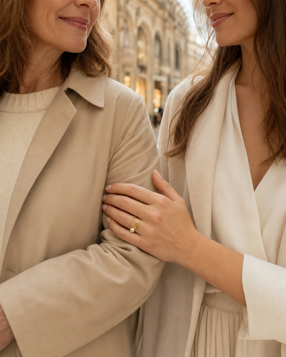 Feline Freshwater Pearl Open Ring worn in a lifestyle setting