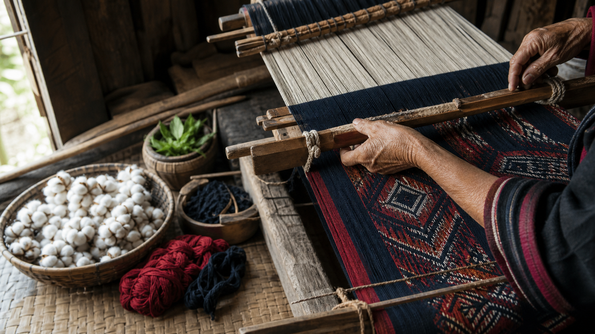 Hainan Li textile craftsmanship at a traditional loom