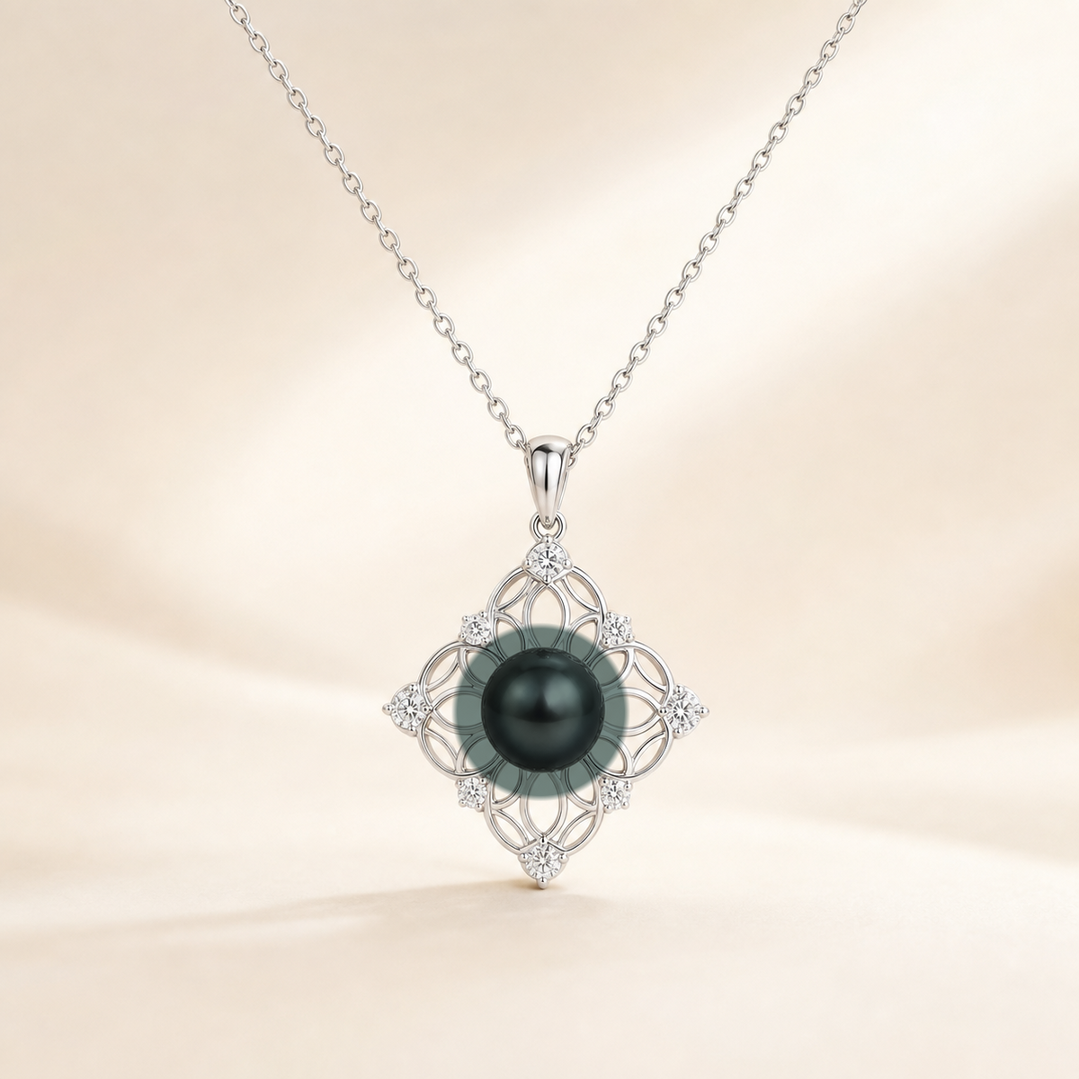 Lucky Charm Lagoon (Black) Tahitian South Sea pearl cubic zirconia pendant necklace