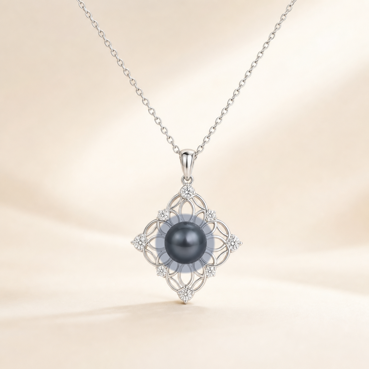 Lucky Charm Platinum Gray Tahitian South Sea pearl cubic zirconia pendant necklace