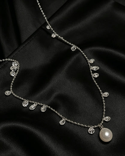 VARI Lumina crystal charm and white pearl pendant necklace
