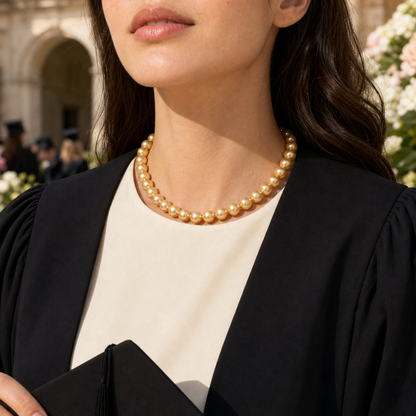 VARI Luna 10-11mm Golden South Sea Pearl Necklace wearing scene