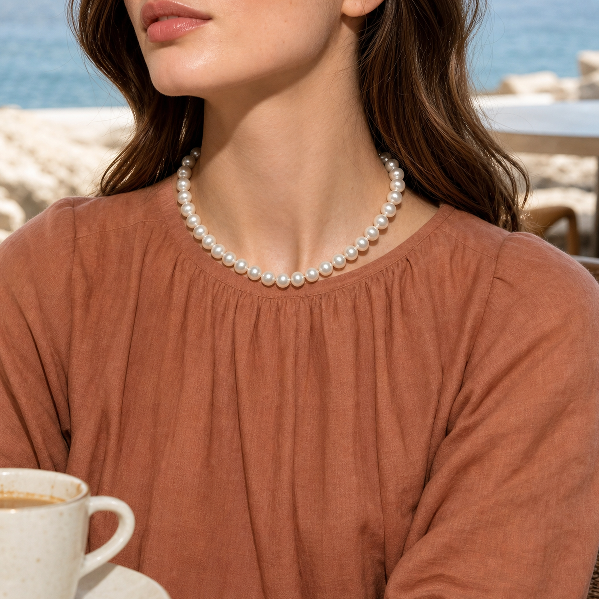 VARI Luna 10-11mm Japanese Akoya Pearl Necklace wearing scene