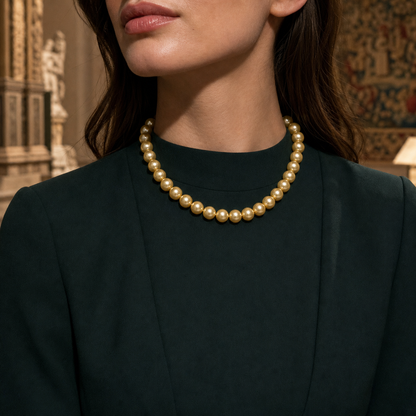 VARI Luna 11-12mm Golden South Sea Pearl Necklace wearing scene