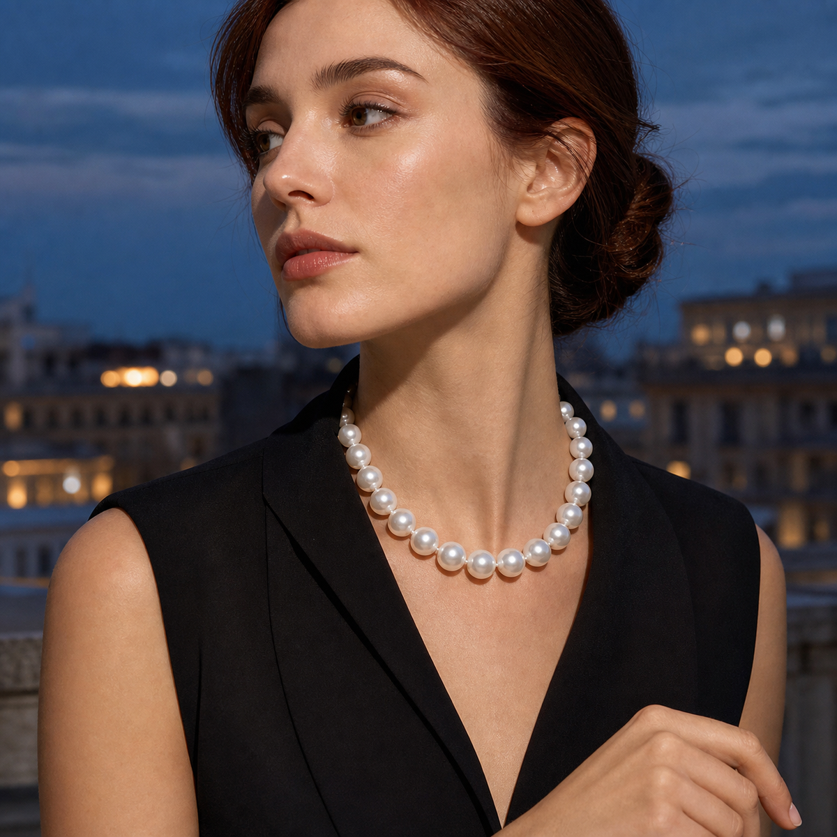 VARI Luna 12-13mm Australian White South Sea Pearl Necklace wearing scene