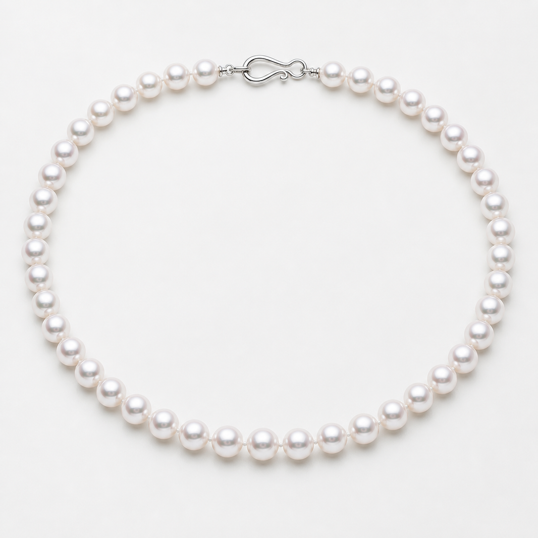 VARI Luna 8-9mm australian pearl necklace in Silver White, complete 18-inch strand with clasp