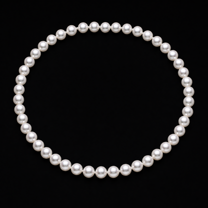 Luna 8-9mm white freshwater pearl necklace on a matte black background, clasp concealed