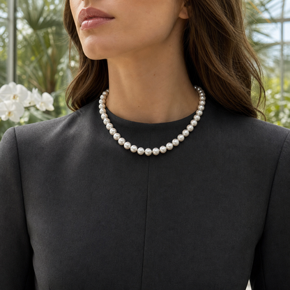 VARI Luna 9-10mm Australian White South Sea Pearl Necklace wearing scene