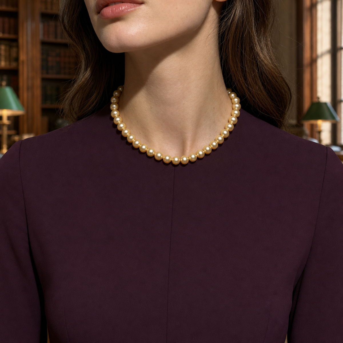VARI Luna 9-10mm Golden South Sea Pearl Necklace wearing scene