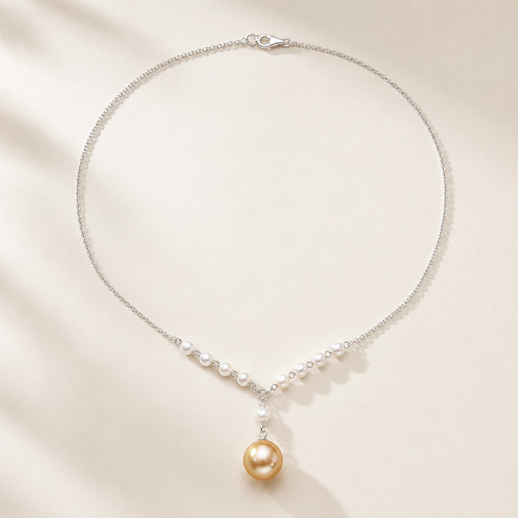 VARI Maris 4-11mm white and golden freshwater pearl drop necklace product view