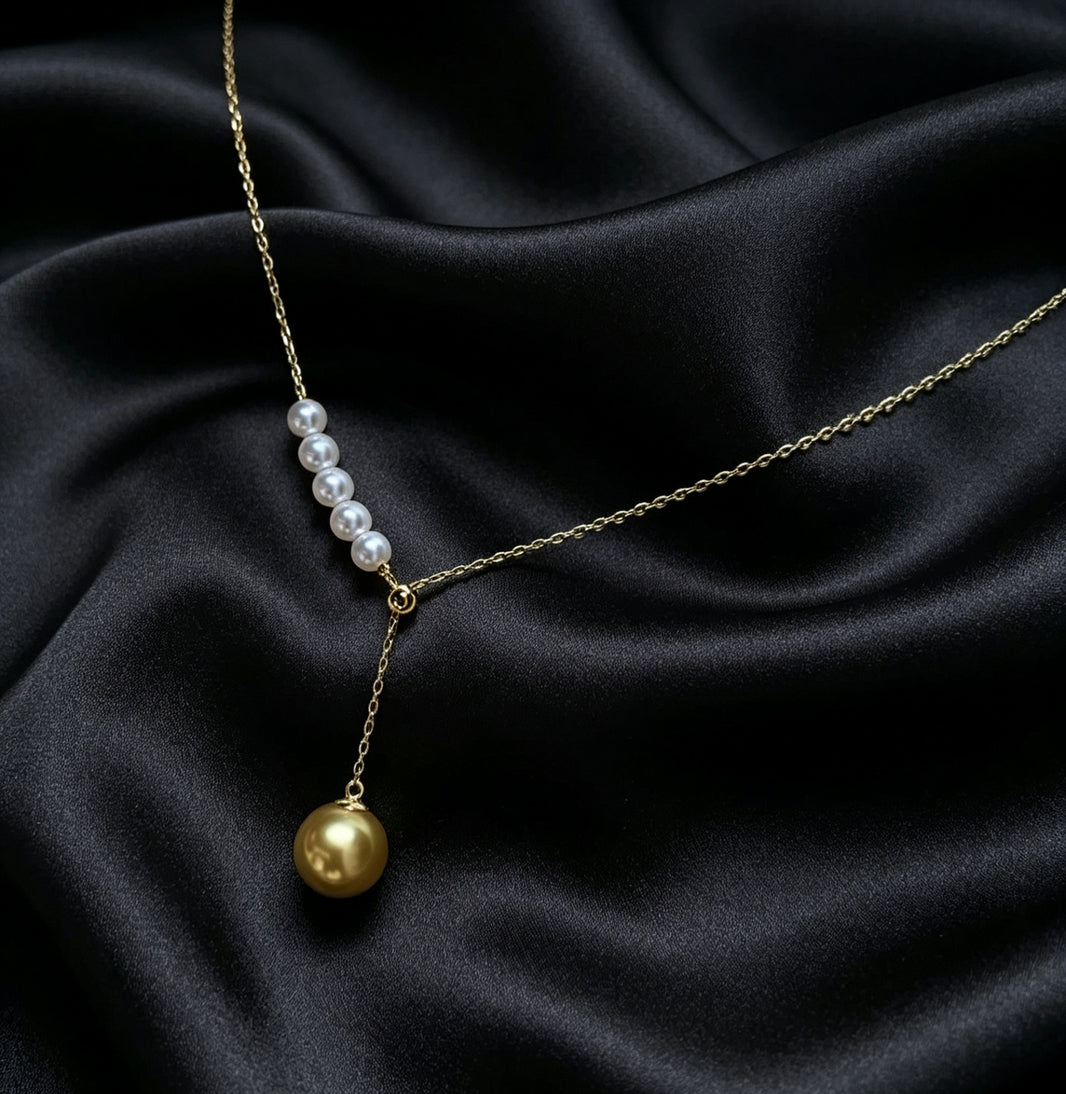 VARI Maris white and golden freshwater pearl drop necklace