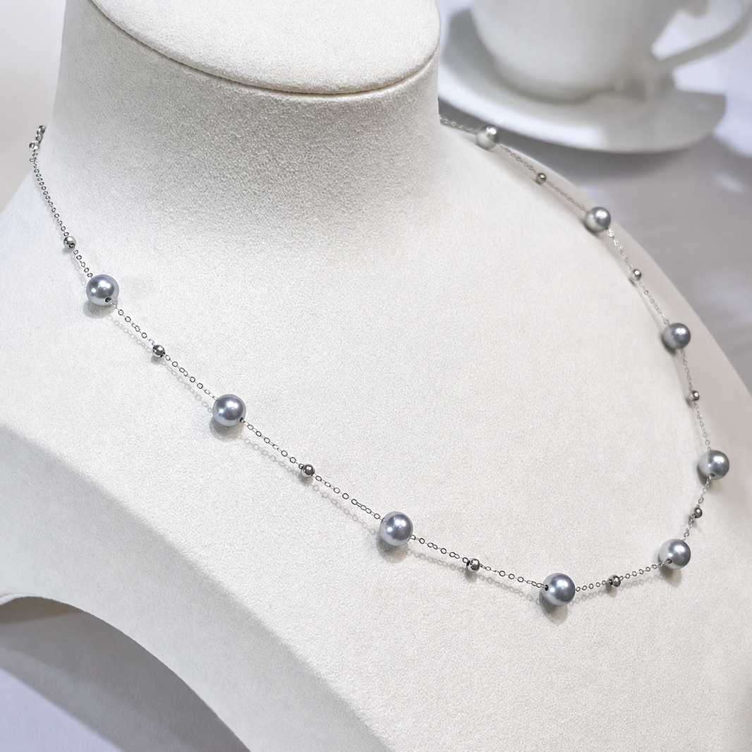 VARI Nocturne gray freshwater pearl station necklace original product view