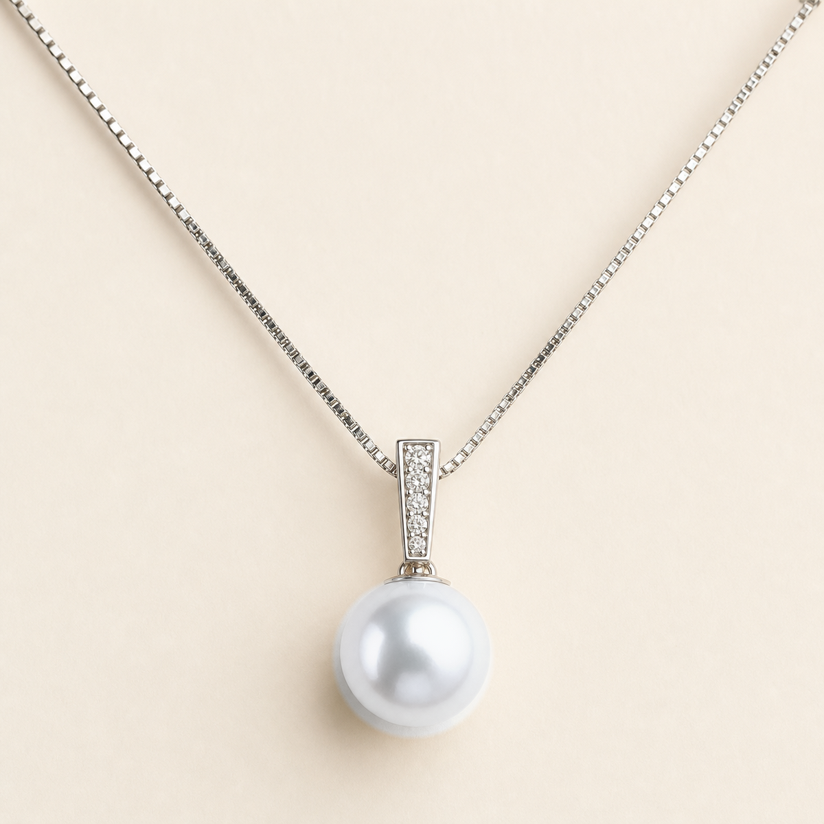 One & Only White Japanese Akoya pearl cubic zirconia pendant necklace