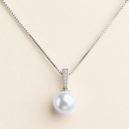 One & Only White Japanese Akoya pearl cubic zirconia pendant necklace