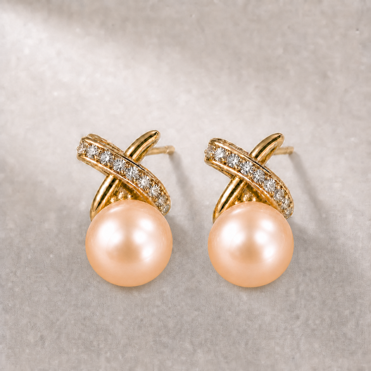 Ophelia Knot 10-11mm peach freshwater pearl earrings