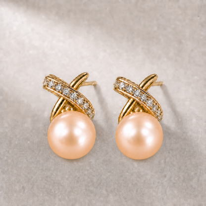 Ophelia Knot 10-11mm peach freshwater pearl earrings