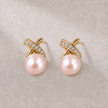 Ophelia Knot 10-11mm pink freshwater pearl earrings
