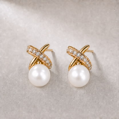 Ophelia Knot 10-11mm white freshwater pearl earrings