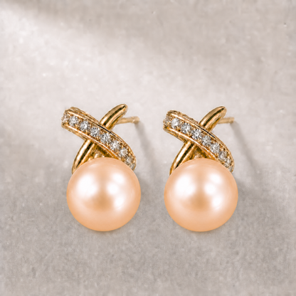 Ophelia Knot 11-12mm peach freshwater pearl earrings