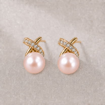 Ophelia Knot 11-12mm pink freshwater pearl earrings
