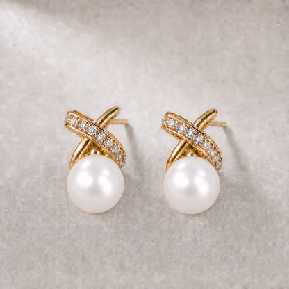 Ophelia Knot 11-12mm white freshwater pearl earrings