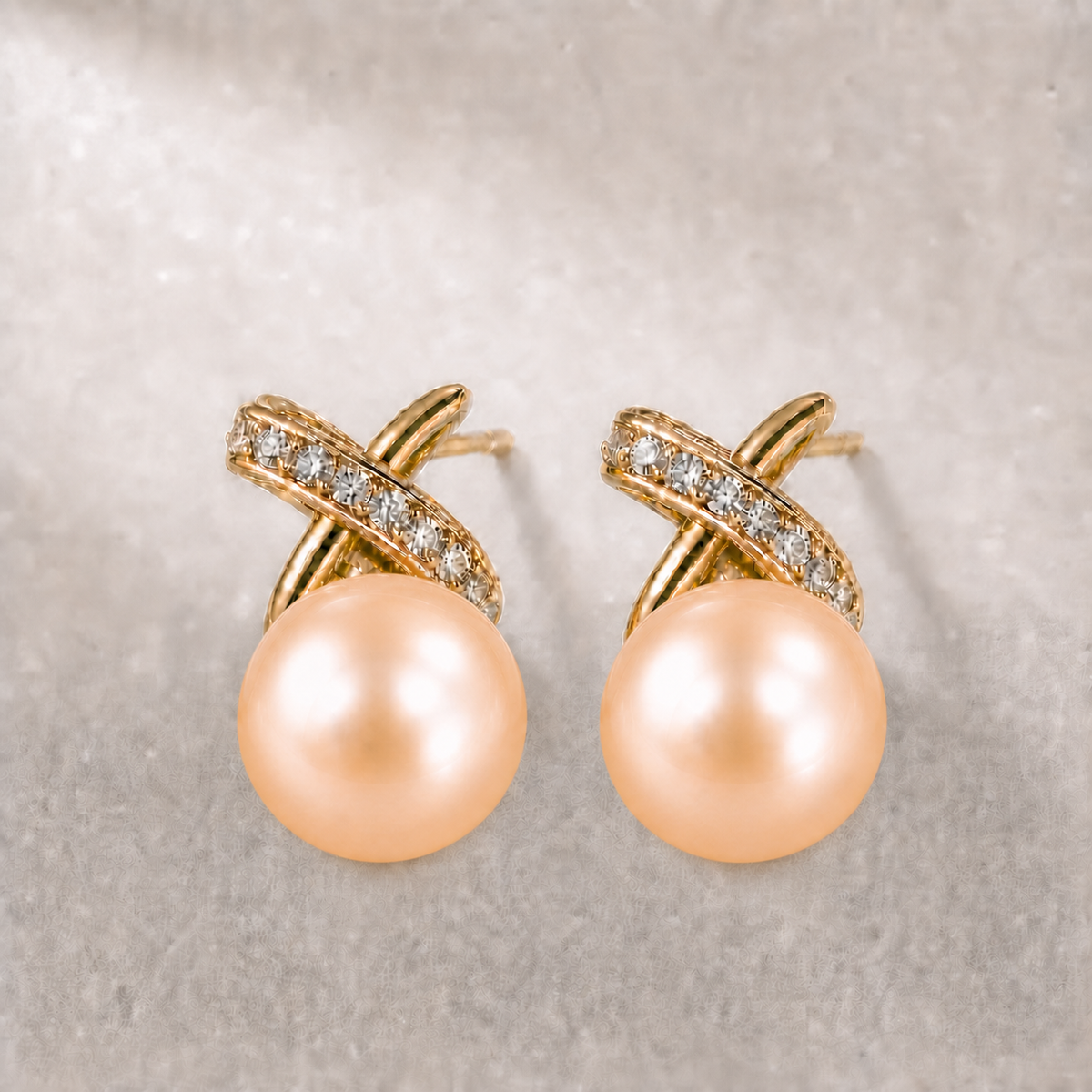 Ophelia Knot 12-13mm peach freshwater pearl earrings
