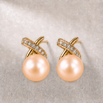 Ophelia Knot 12-13mm peach freshwater pearl earrings