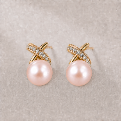 Ophelia Knot 12-13mm pink freshwater pearl earrings
