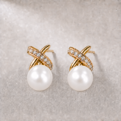 Ophelia Knot 12-13mm white freshwater pearl earrings