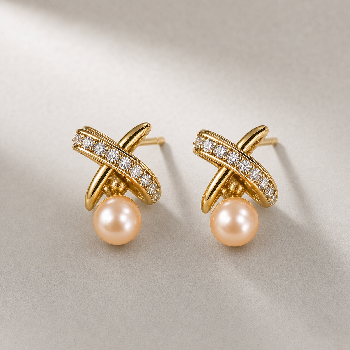 Ophelia Knot 5-6mm peach freshwater pearl earrings