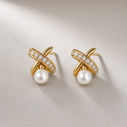 Ophelia Knot 5-6mm white freshwater pearl earrings