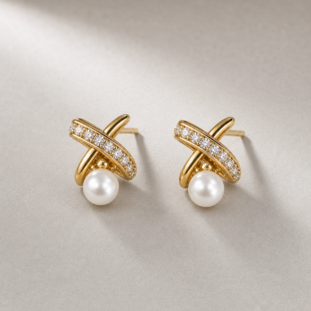 Ophelia Knot 5-6mm white freshwater pearl earrings