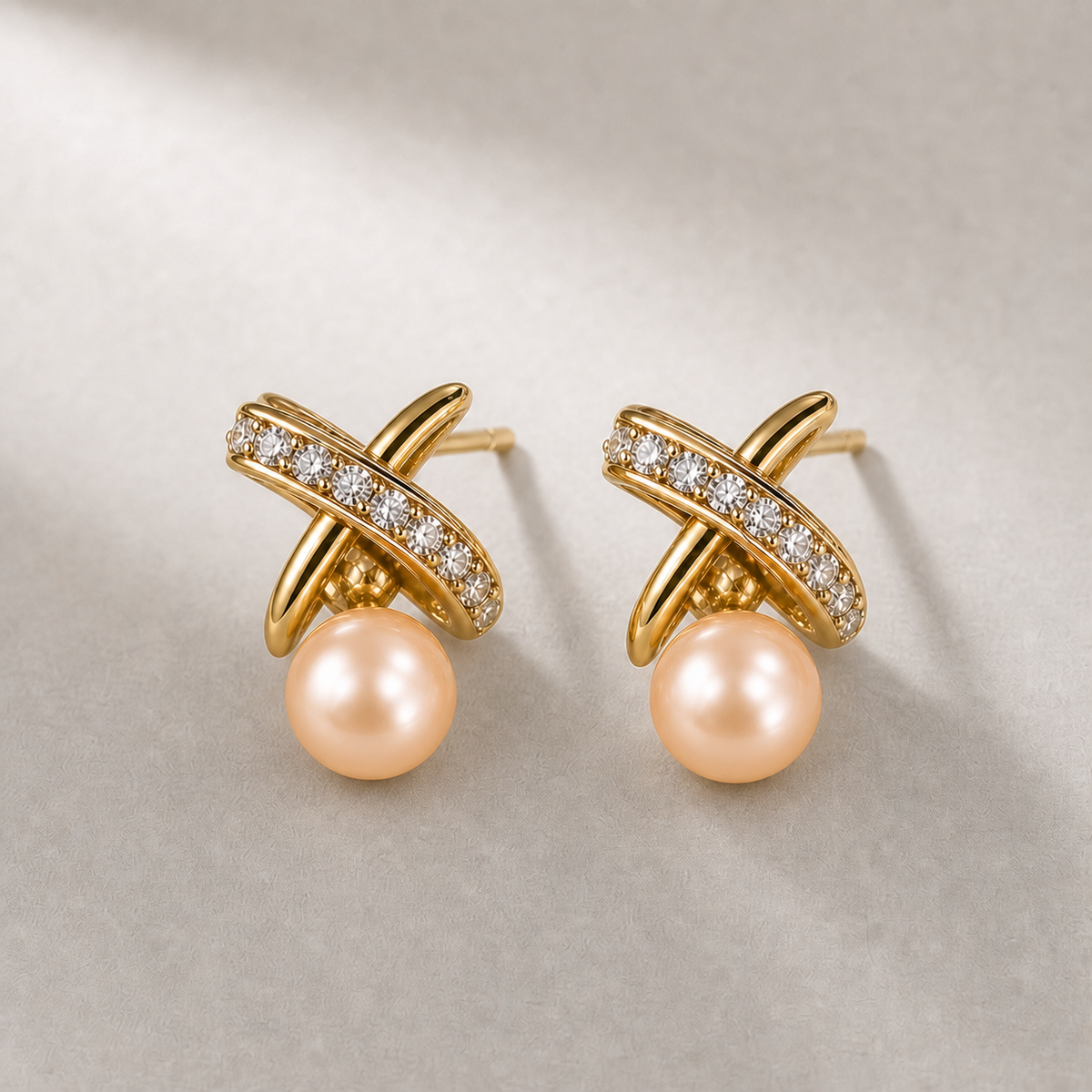 Ophelia Knot 6-7mm peach freshwater pearl earrings