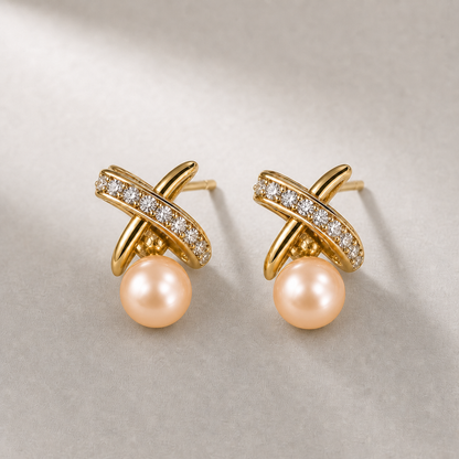 Ophelia Knot 6-7mm peach freshwater pearl earrings