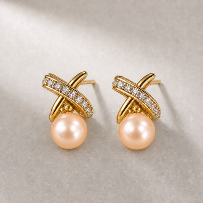 Ophelia Knot 7-8mm peach freshwater pearl earrings