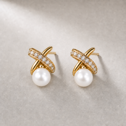 Ophelia Knot 7-8mm white freshwater pearl earrings