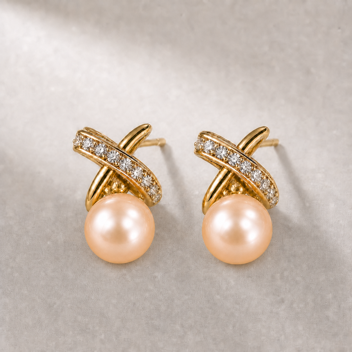 Ophelia Knot 8-9mm peach freshwater pearl earrings