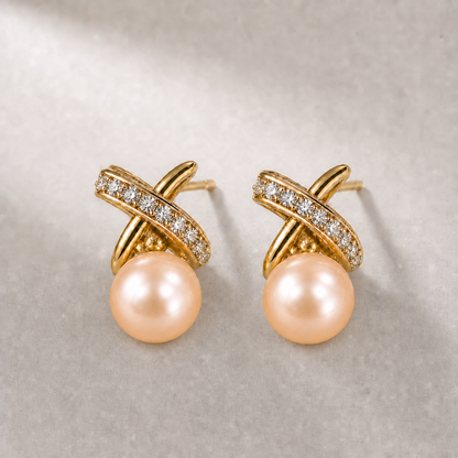 Ophelia Knot 8-9mm peach freshwater pearl earrings