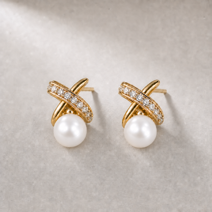 Ophelia Knot 8-9mm white freshwater pearl earrings