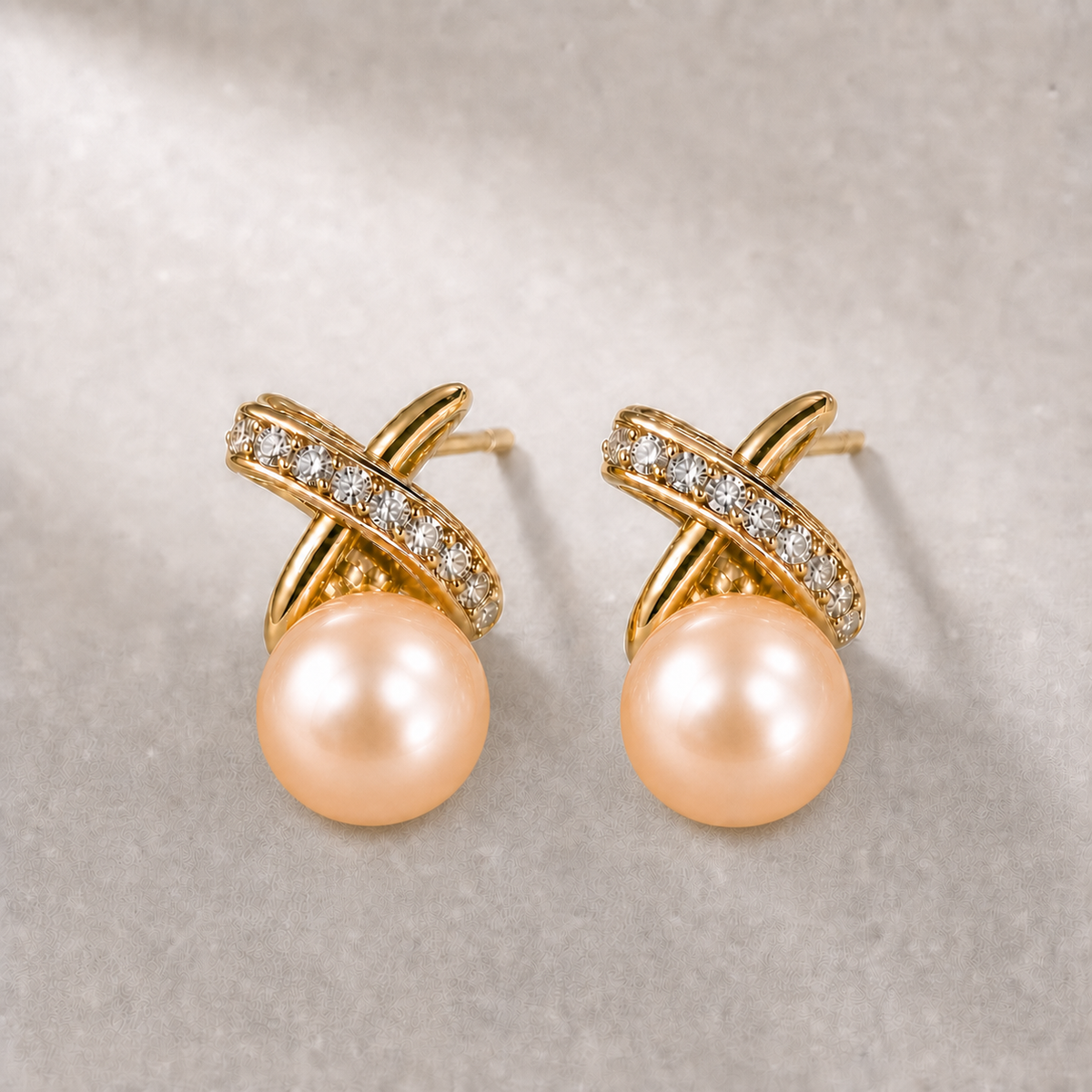 Ophelia Knot 9-10mm peach freshwater pearl earrings