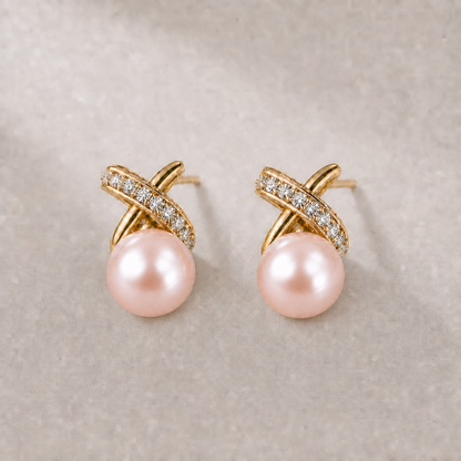 Ophelia Knot 9-10mm pink freshwater pearl earrings