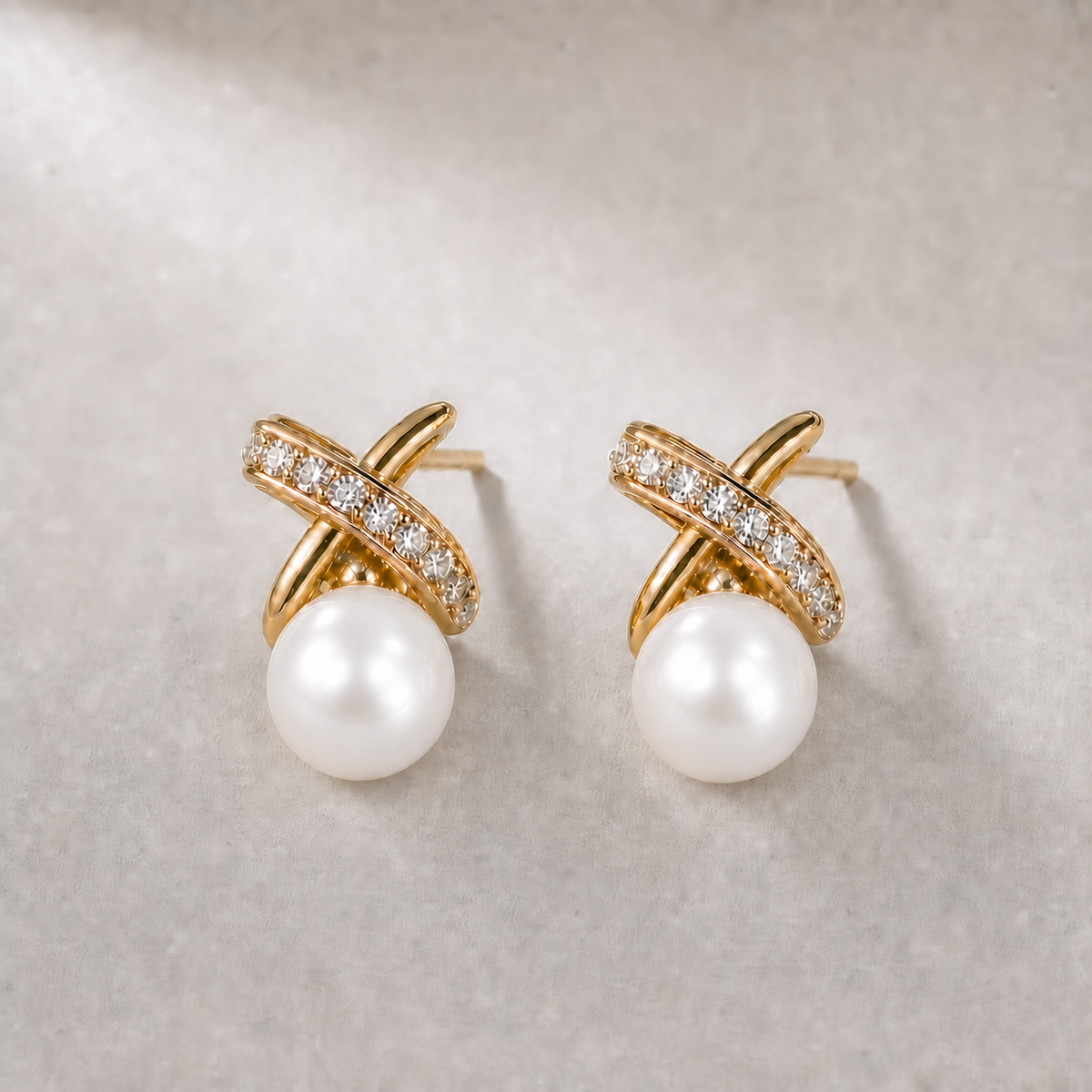 Ophelia Knot 9-10mm white freshwater pearl earrings