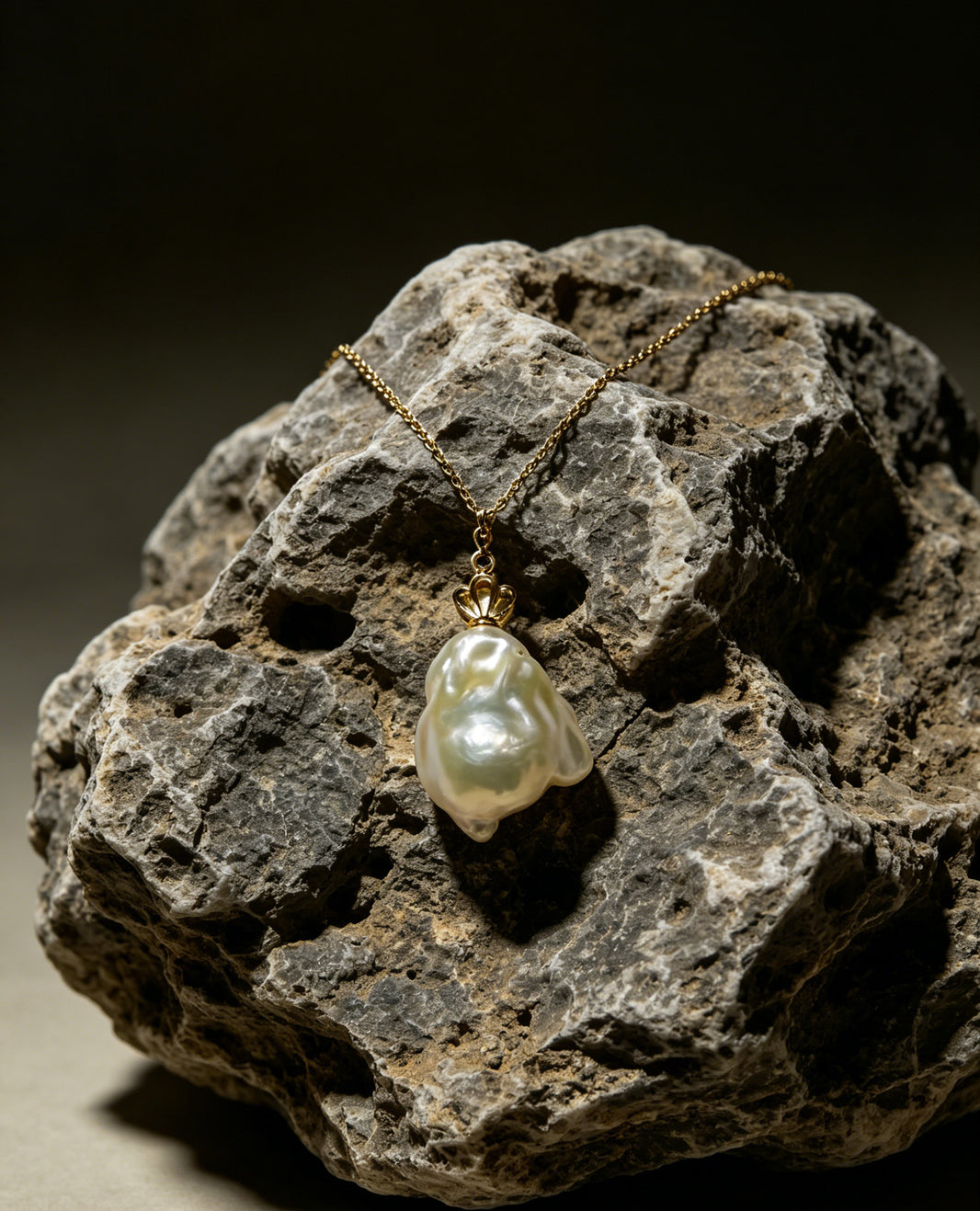 Fleur white baroque pearl crown pendant