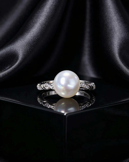 Celeste white freshwater pearl twisted accent ring