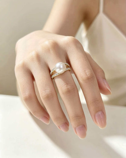 Arcadia white pearl ring worn