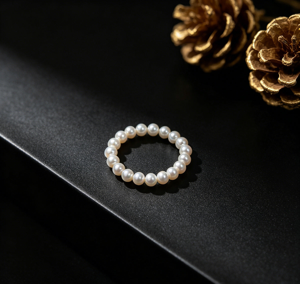 Petite white freshwater pearl beaded stretch ring