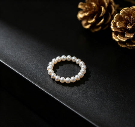Petite white freshwater pearl beaded stretch ring