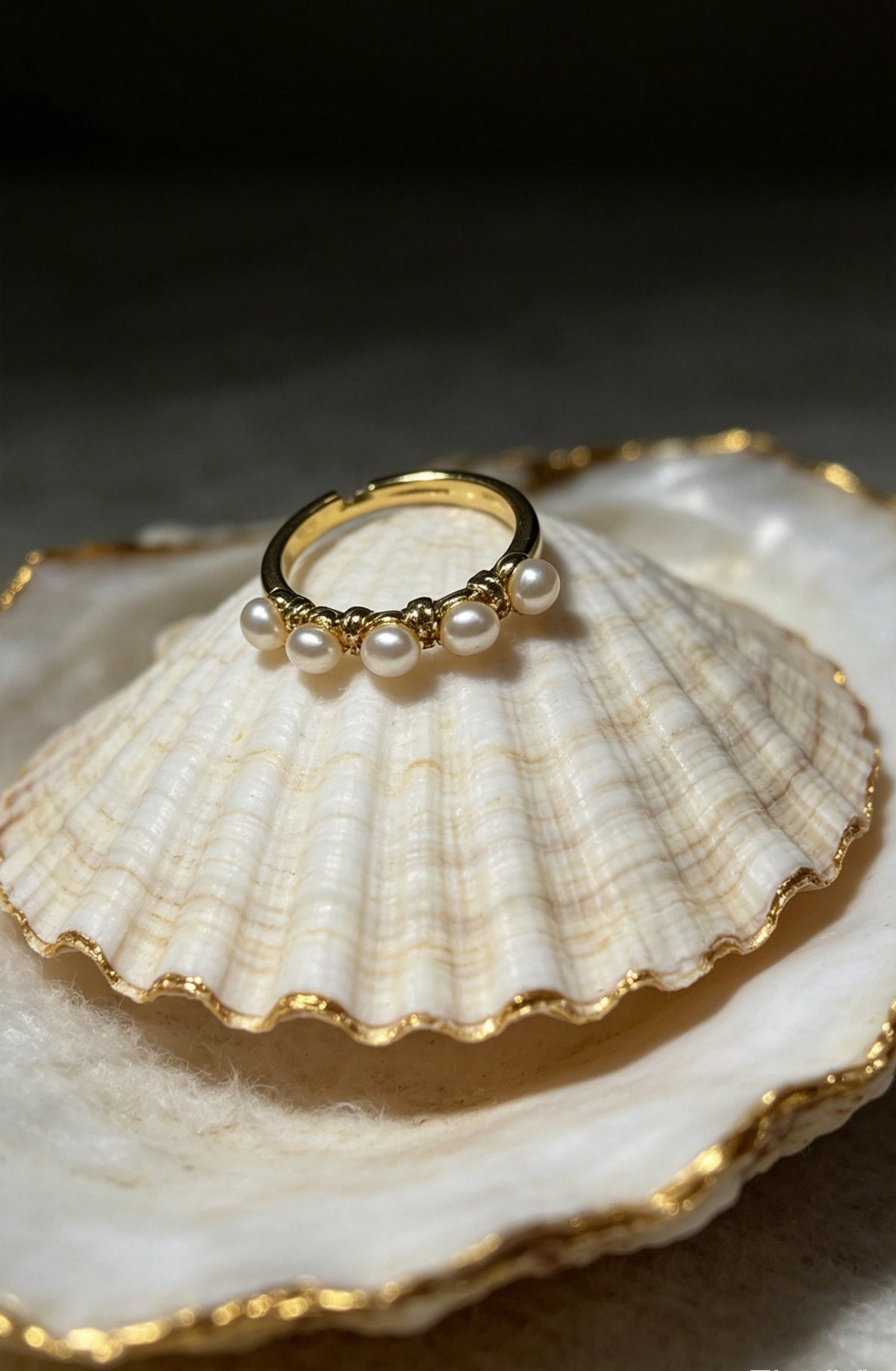Cascade five white freshwater pearl ring