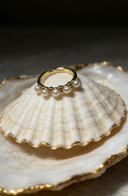 Cascade five white freshwater pearl ring